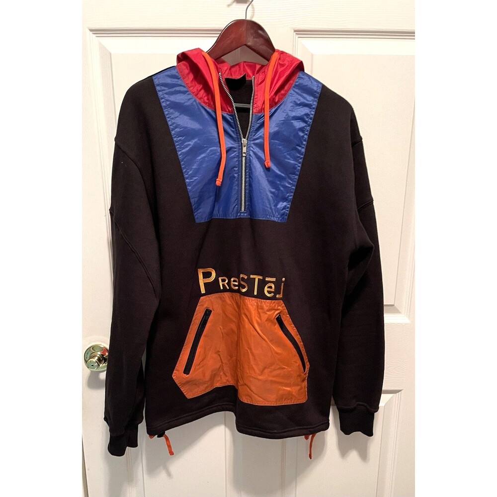 PreSTej Colorblock Hoodie Colorful Streetwear Half-zip 90s-style Mens Large